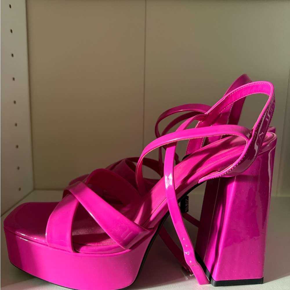Zara Pink Strappy Platform Heels